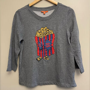 Modcloth Gray Quarter Sleeve Crewneck Medium Popcorn Graphic